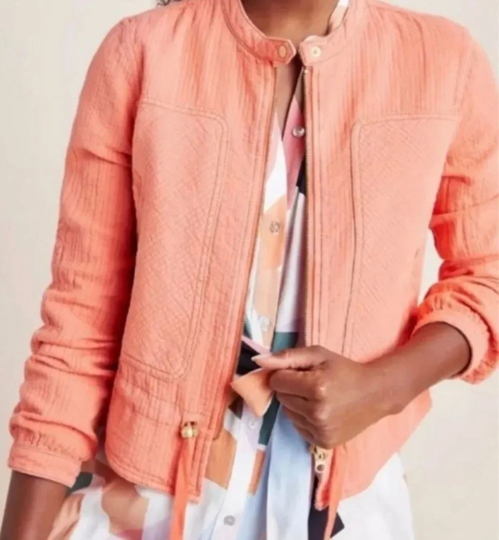 Anthropologie Joyce Textured Lagenlook orange Blazer Jacket sz M